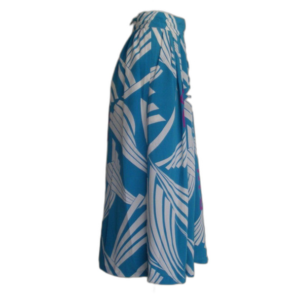 Le Jupe Midi Skirt, 25", VINTAGE, Blue Rayon, Wide waist band - Picture 6 of 10